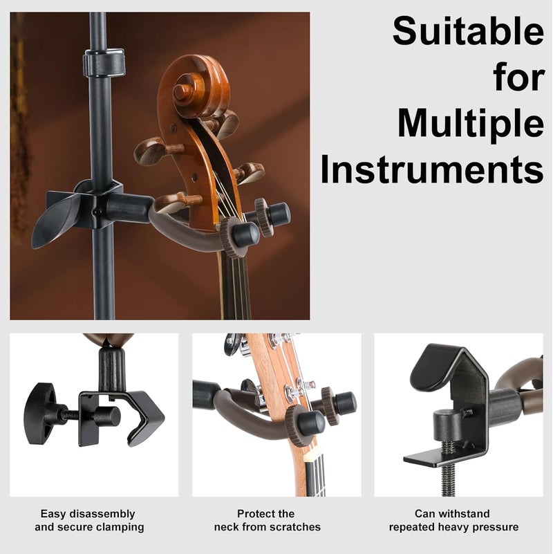 ROWell Violin Hanger Violin & Viola Holder for Microphone or Sheet Music Stand and Desktop Viola Hanger No Need to Punch Holes Dual-Use Violins Mic Stand for Stage Shows,Home Studio Practices - Image 5